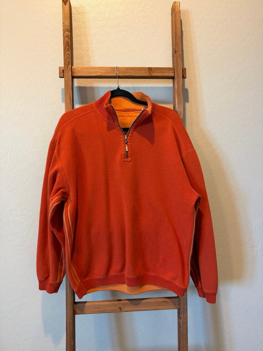 Tommy Bahama Men’s Orange Quarter Zip Pullover Sweater Contrast Stitching - Picture 1 of 3
